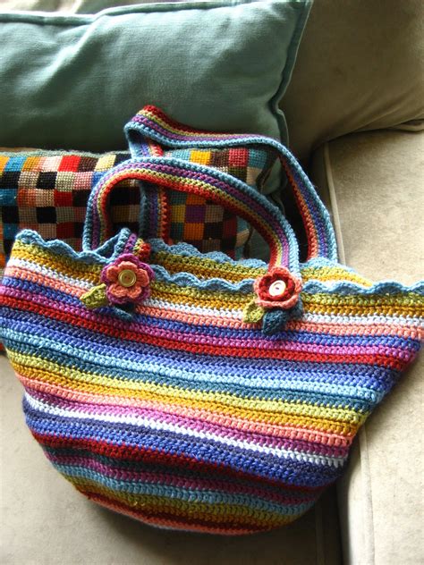 multicolor fabric crochet bag.